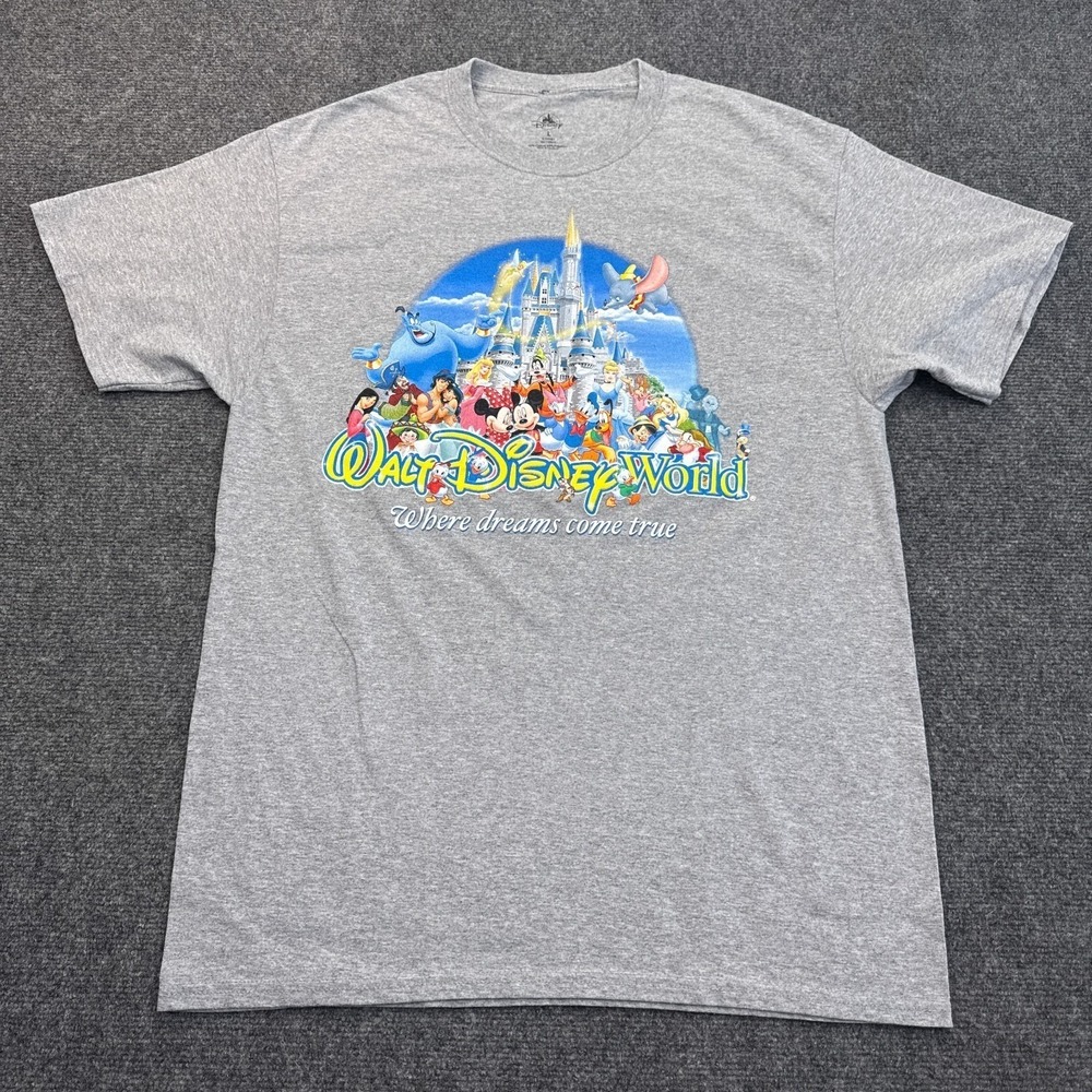 Disney Parks T Shirt Adult Size Large Gray Mickey Mouse Big Logo Graphic Retro